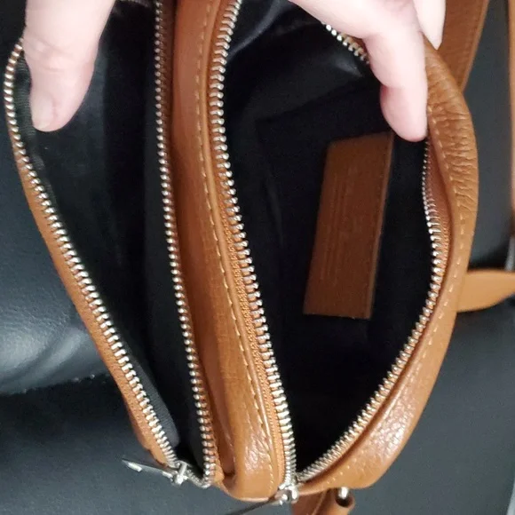 STELLA BIANCA Cuoio tan Made In Italy Leather Double Pocket Sling Belt bag - Picture 3 of 9